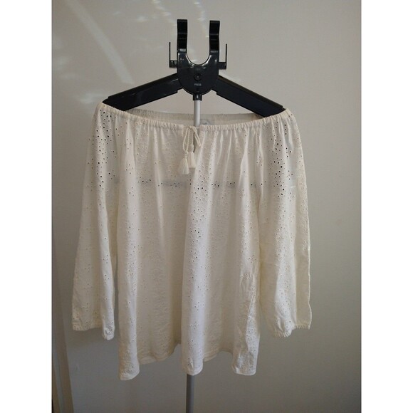 J Jill Eyelet  blouse Cream Sz 1x Cottage Core, Boho, Feminine Beachy - Picture 5 of 11